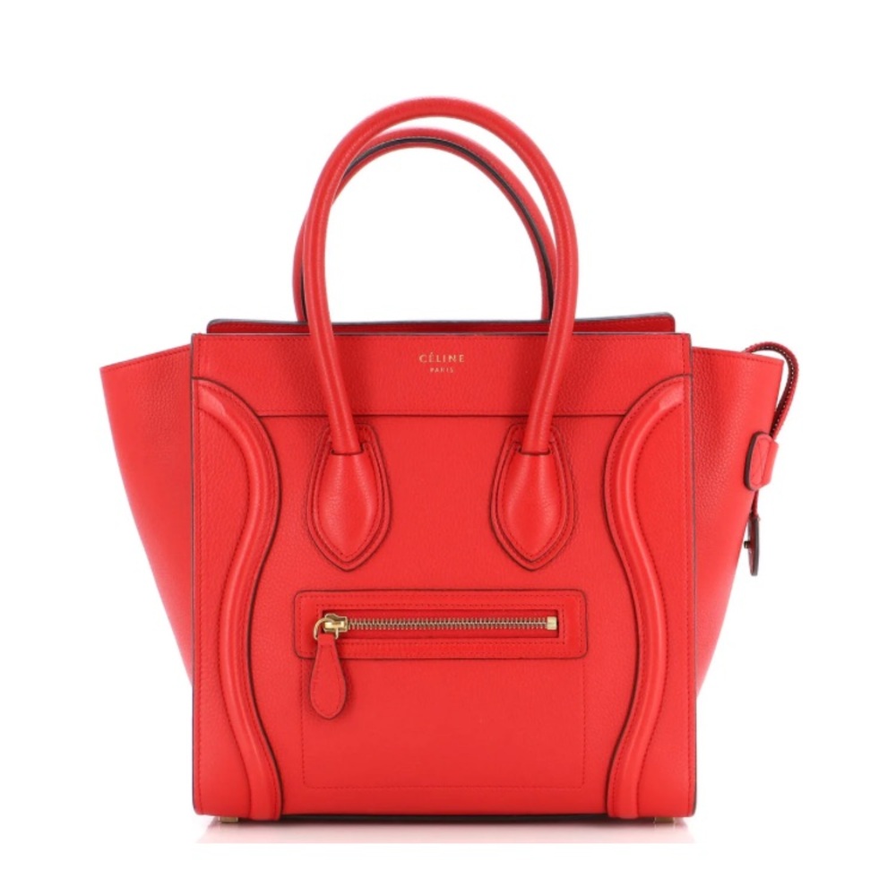 CELINE Micro Red Drummed Leather Luggage Tote Handbag - Picture 2 of 14